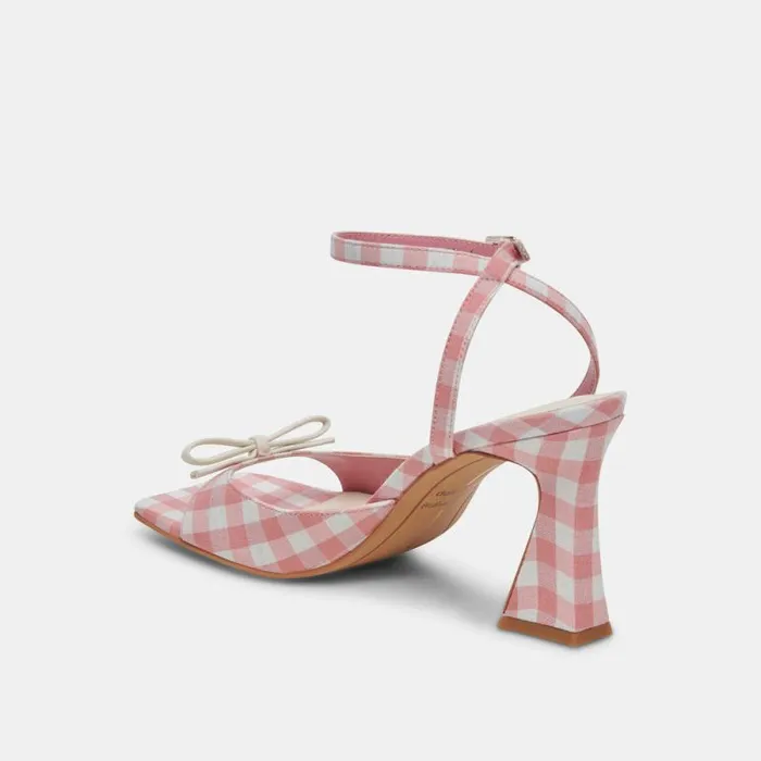 Dolce Vita Loise Heels White Pink Gingham Women Heels