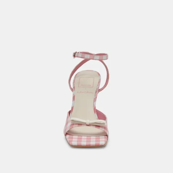 Dolce Vita Loise Heels White Pink Gingham Women Heels