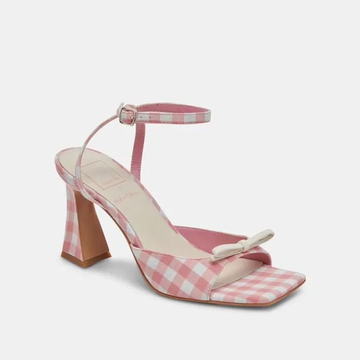 Dolce Vita Loise Heels White Pink Gingham Women Heels