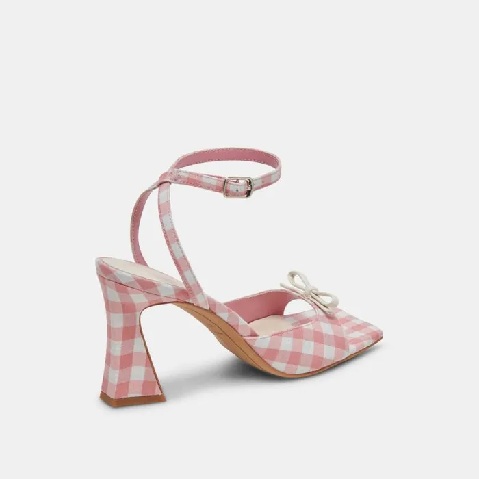 Dolce Vita Loise Heels White Pink Gingham Women Heels
