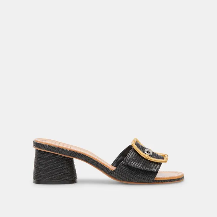 Dolce Vita Lucey Wide Heels Black Raffia Women Sandals