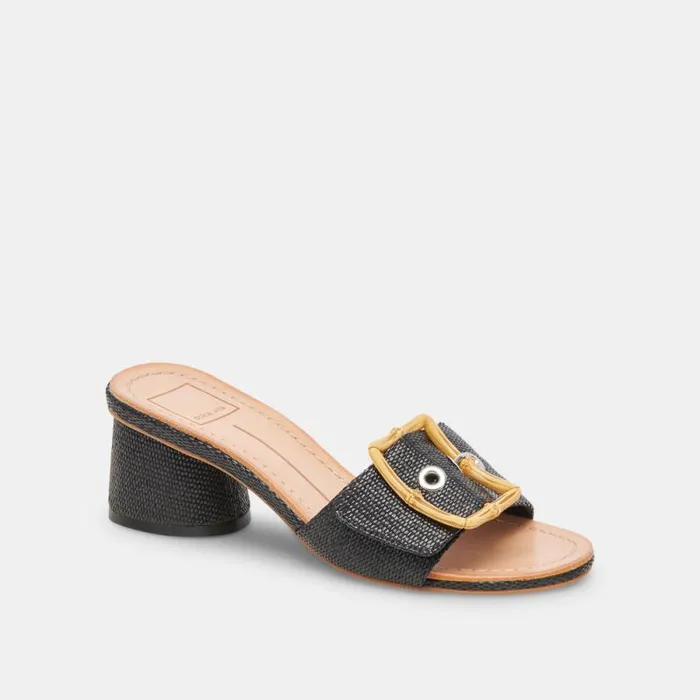Dolce Vita Lucey Wide Heels Black Raffia Women Sandals
