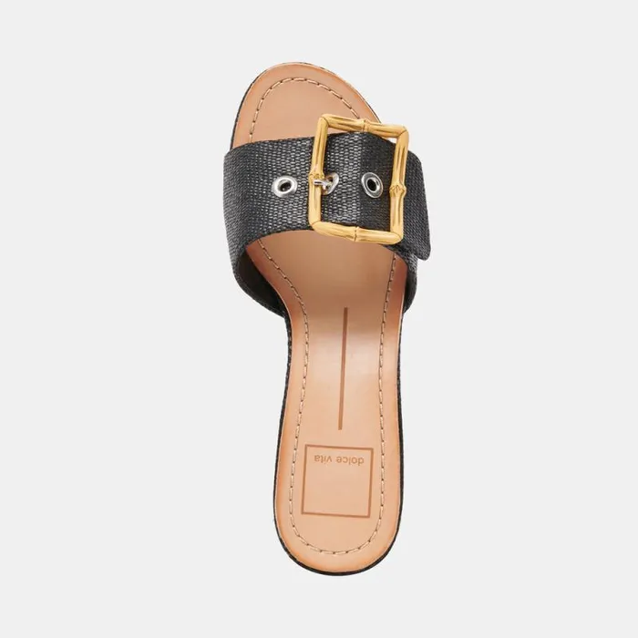 Dolce Vita Lucey Wide Heels Black Raffia Women Sandals