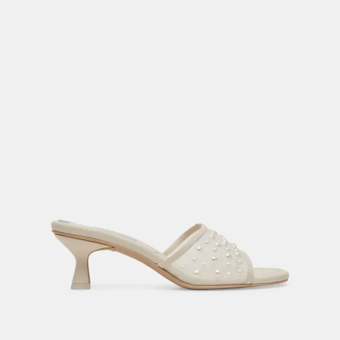 Dolce Vita Meeza Pearl Heels Ivory Mesh Women Heels