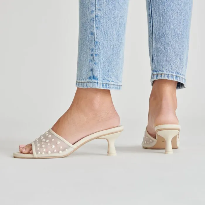 Dolce Vita Meeza Pearl Heels Ivory Mesh Women Heels