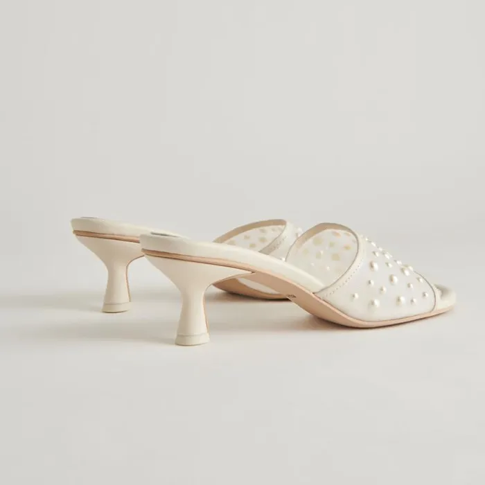 Dolce Vita Meeza Pearl Heels Ivory Mesh Women Heels