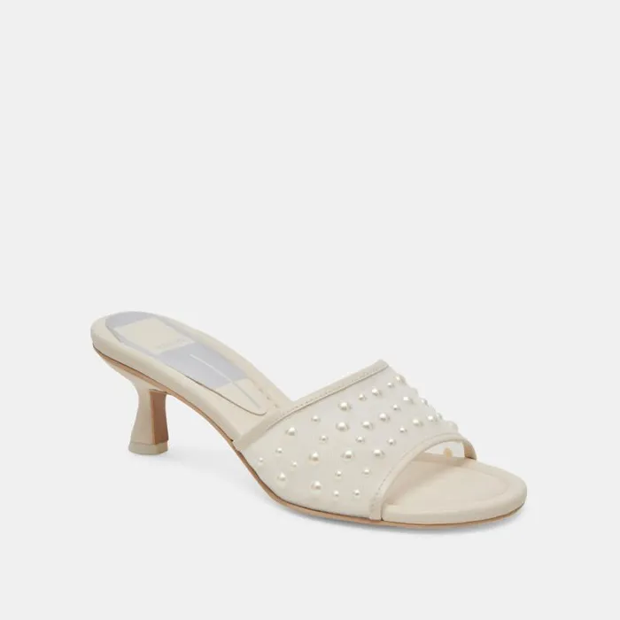 Dolce Vita Meeza Pearl Heels Ivory Mesh Women Heels