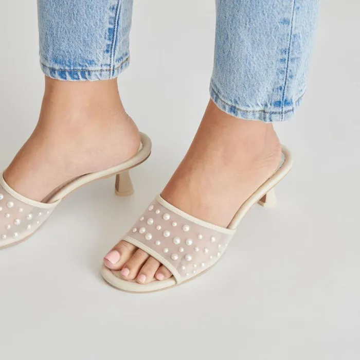 Dolce Vita Meeza Pearl Heels Ivory Mesh Women Heels