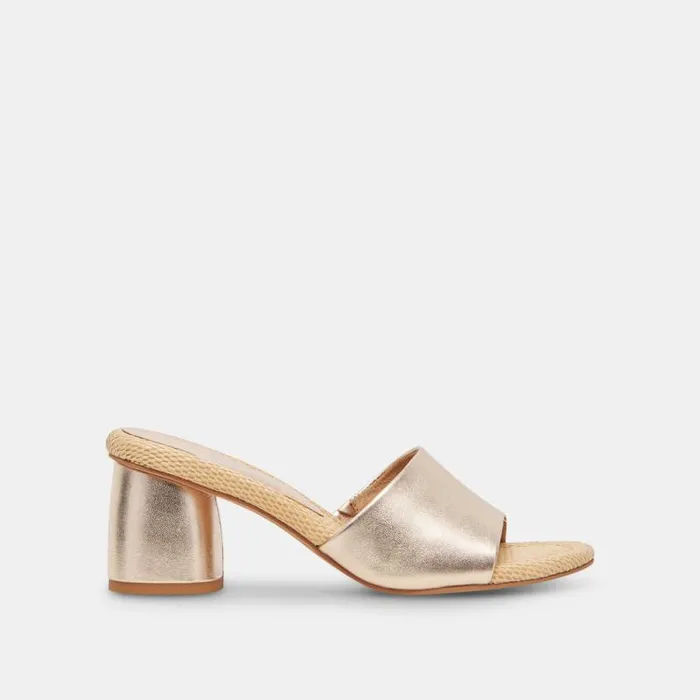 Dolce Vita Minny Raffia Heels Rose Gold Leather Women Sandals