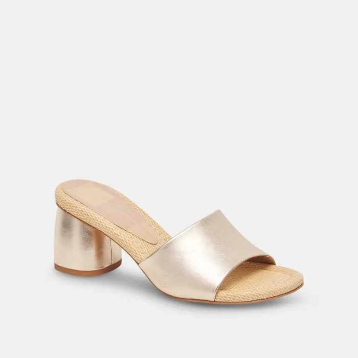 Dolce Vita Minny Raffia Heels Rose Gold Leather Women Sandals