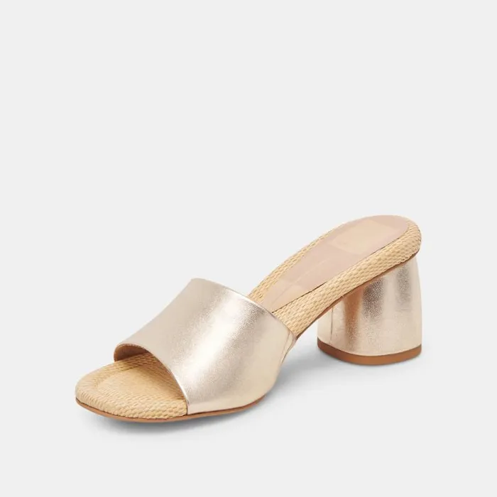 Dolce Vita Minny Raffia Heels Rose Gold Leather Women Sandals