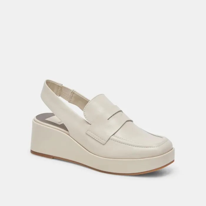 Dolce Vita Nada Loafers Ivory Crinkle Patent Women Wedges