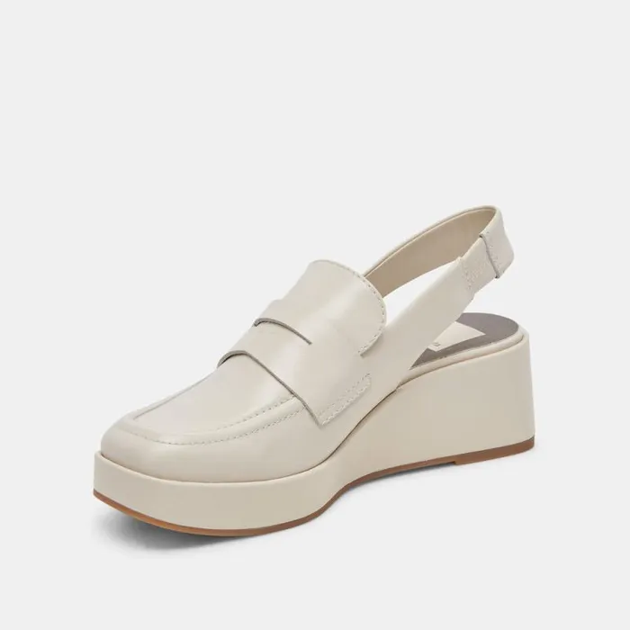 Dolce Vita Nada Loafers Ivory Crinkle Patent Women Wedges
