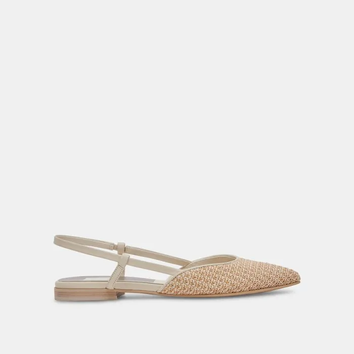 Dolce Vita Narah Flats White Natural Raffia Women Flats and Loafers