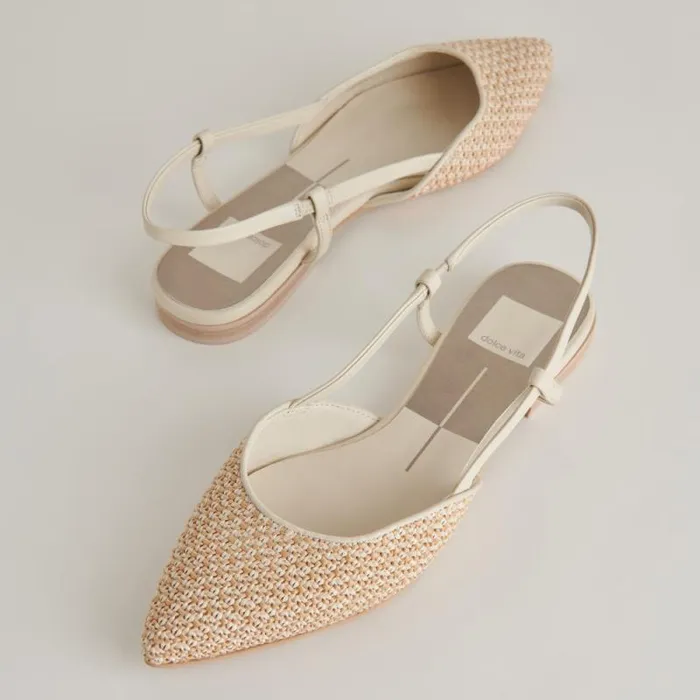 Dolce Vita Narah Flats White Natural Raffia Women Flats and Loafers