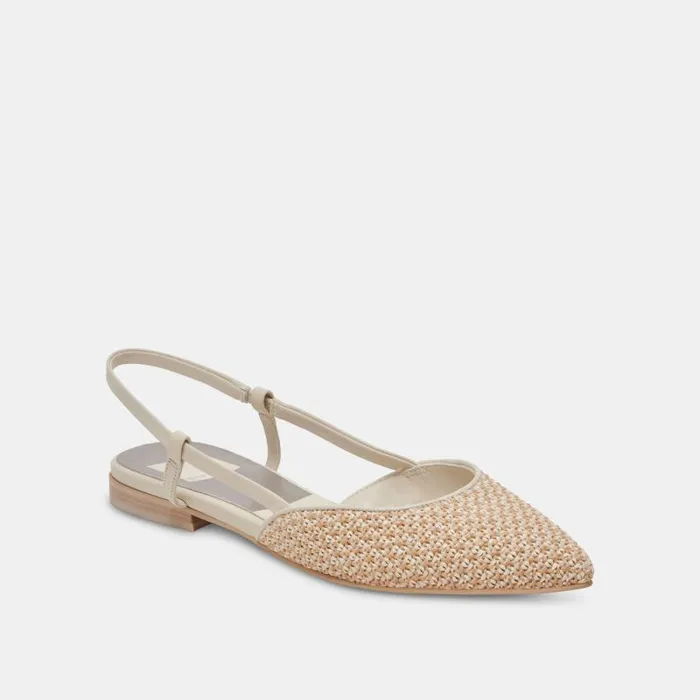 Dolce Vita Narah Flats White Natural Raffia Women Flats and Loafers