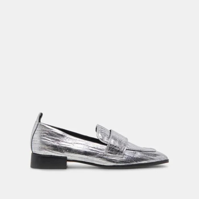 Dolce Vita Nygel Loafers Graphite Metallic Leather Women Flats and Loafers