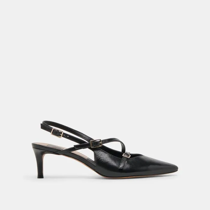 Dolce Vita Pamla Mid Wide Heels Midnight Crinkle Patent Women Heels
