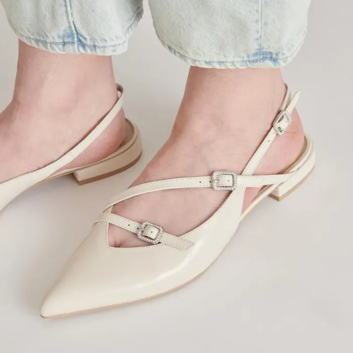 Dolce Vita Pamla Pearl Flats Ivory Crinkle Patent Women Flats and Loafers