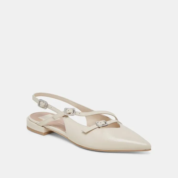 Dolce Vita Pamla Pearl Flats Ivory Crinkle Patent Women Flats and Loafers