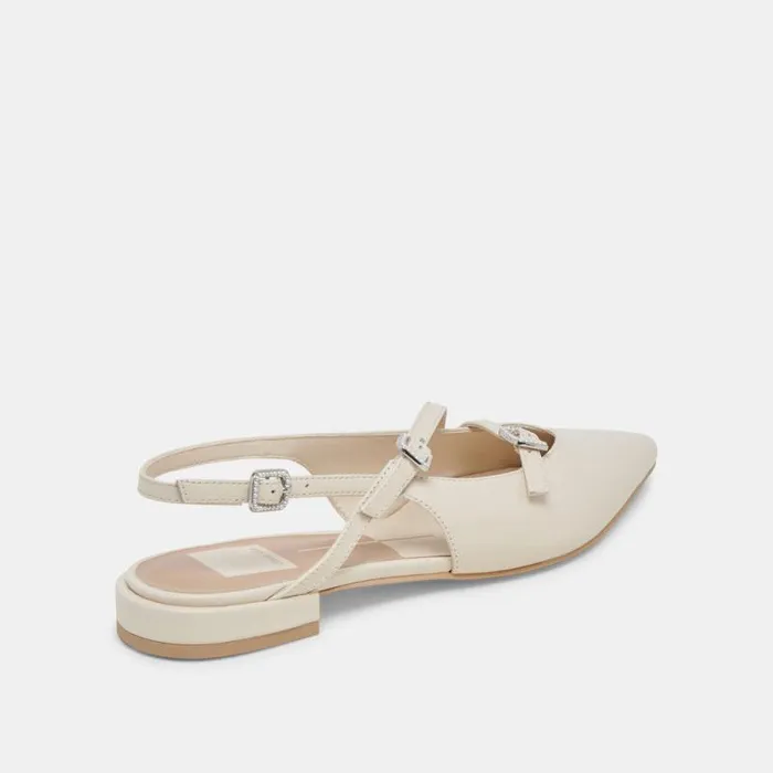 Dolce Vita Pamla Pearl Flats Ivory Crinkle Patent Women Flats and Loafers