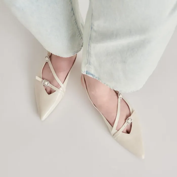 Dolce Vita Pamla Pearl Flats Ivory Crinkle Patent Women Flats and Loafers