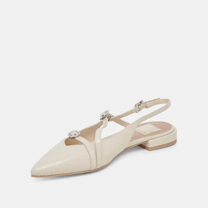 Dolce Vita Pamla Pearl Flats Ivory Crinkle Patent Women Flats and Loafers