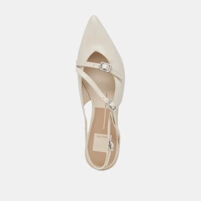 Dolce Vita Pamla Pearl Flats Ivory Crinkle Patent Women Flats and Loafers