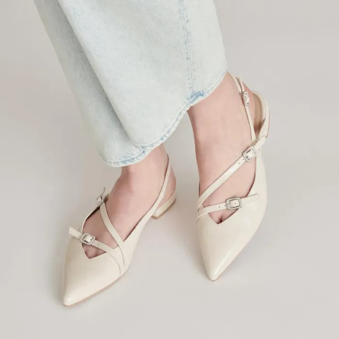 Dolce Vita Pamla Pearl Flats Ivory Crinkle Patent Women Flats and Loafers