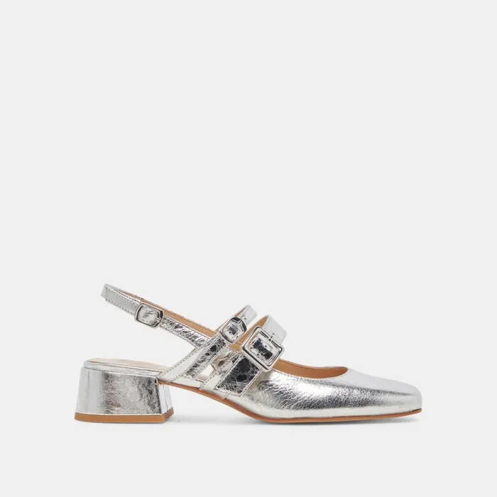Dolce Vita Patzy Heels Silver Distressed Leather Women Heels