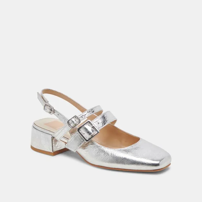 Dolce Vita Patzy Heels Silver Distressed Leather Women Heels