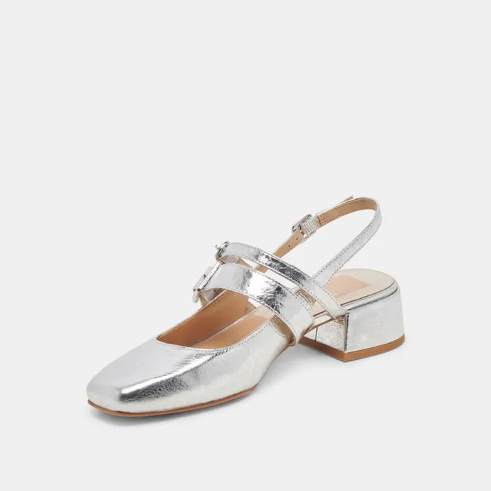 Dolce Vita Patzy Heels Silver Distressed Leather Women Heels