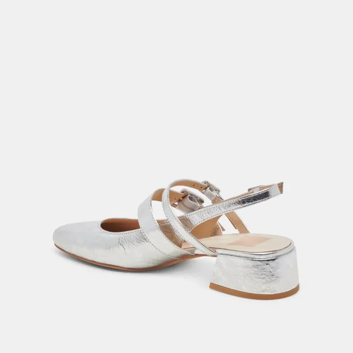 Dolce Vita Patzy Heels Silver Distressed Leather Women Heels