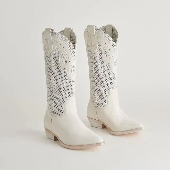 Dolce Vita Ranch Boots Ivory Leather Women Boots and Booties
