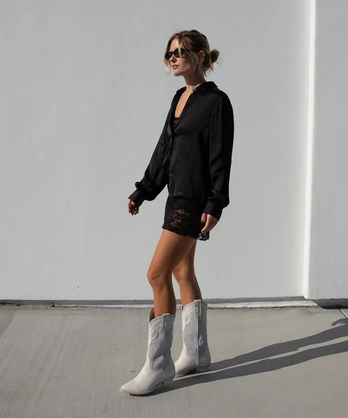 Dolce Vita Ranch Boots Ivory Leather Women Boots and Booties