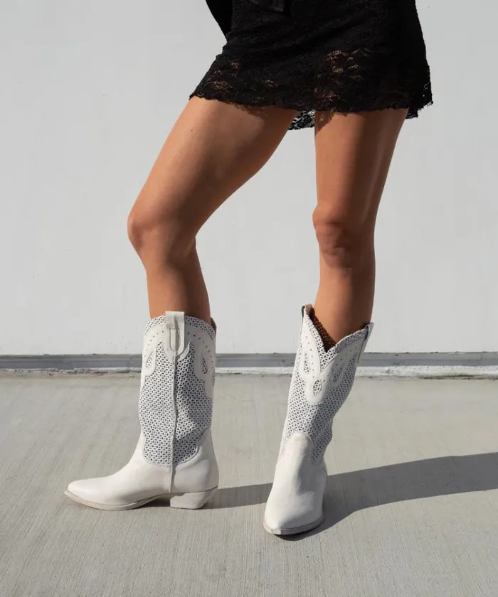 Dolce Vita Ranch Boots Ivory Leather Women Boots and Booties