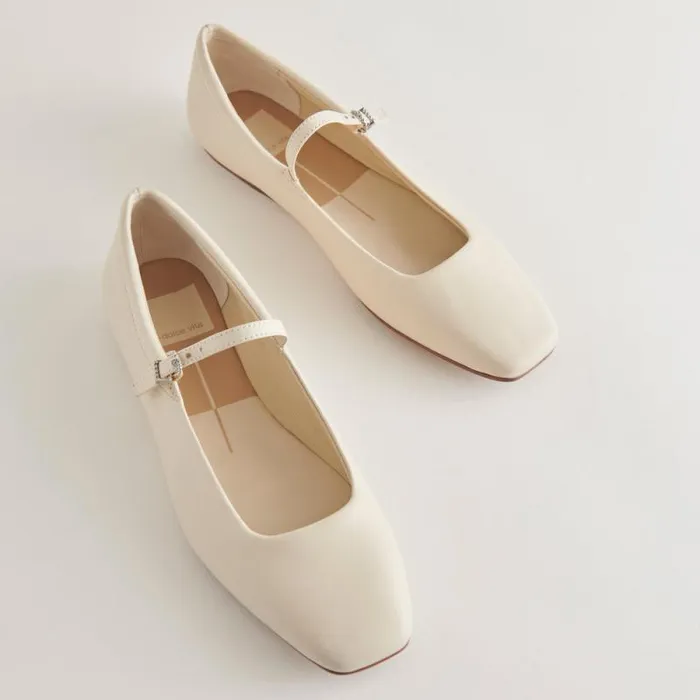 Dolce Vita Reyes Wide Ballet Flats Ivory Leather Women Flats and Loafers