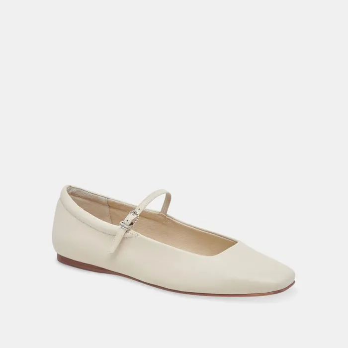 Dolce Vita Reyes Wide Ballet Flats Ivory Leather Women Flats and Loafers