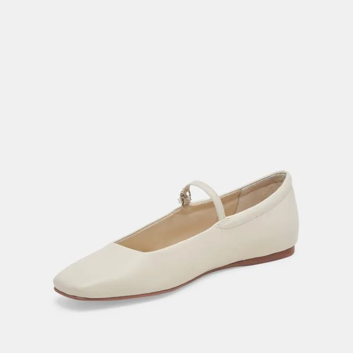 Dolce Vita Reyes Wide Ballet Flats Ivory Leather Women Flats and Loafers