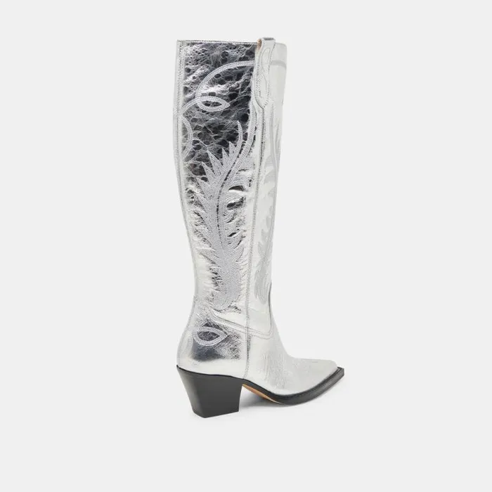 Dolce Vita Ryatt Extra Wide Calf Boots Silver Distressed Leather Women Boots and Booties