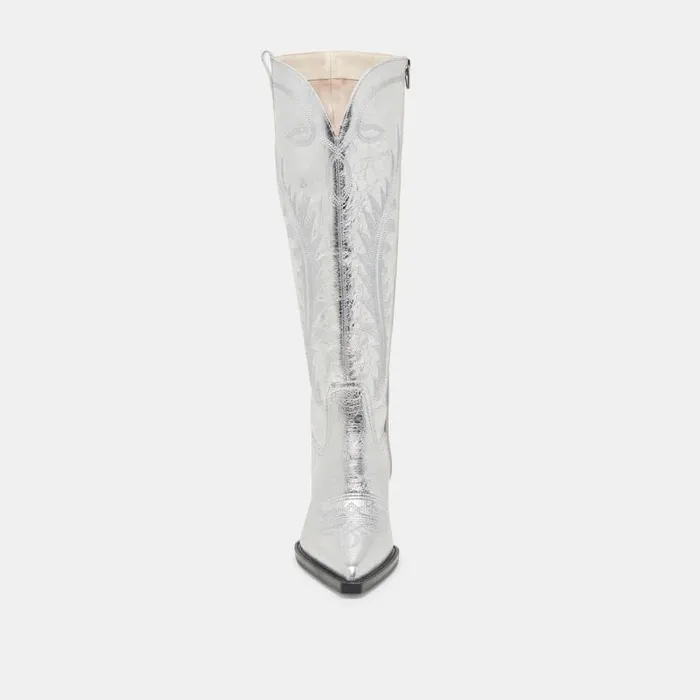 Dolce Vita Ryatt Extra Wide Calf Boots Silver Distressed Leather Women Boots and Booties
