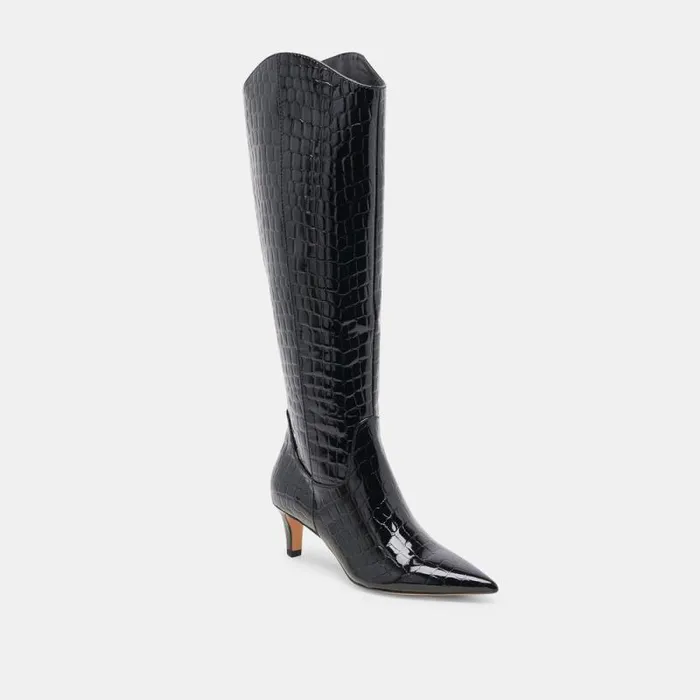 Dolce Vita Shilah Wide Calf Boots Noir Embossed Leather Women Boots and Booties