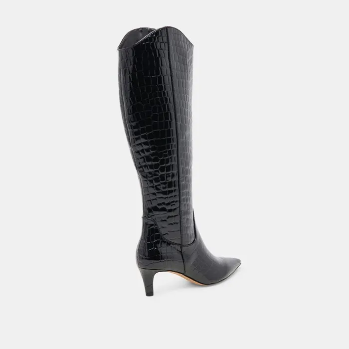 Dolce Vita Shilah Wide Calf Boots Noir Embossed Leather Women Boots and Booties