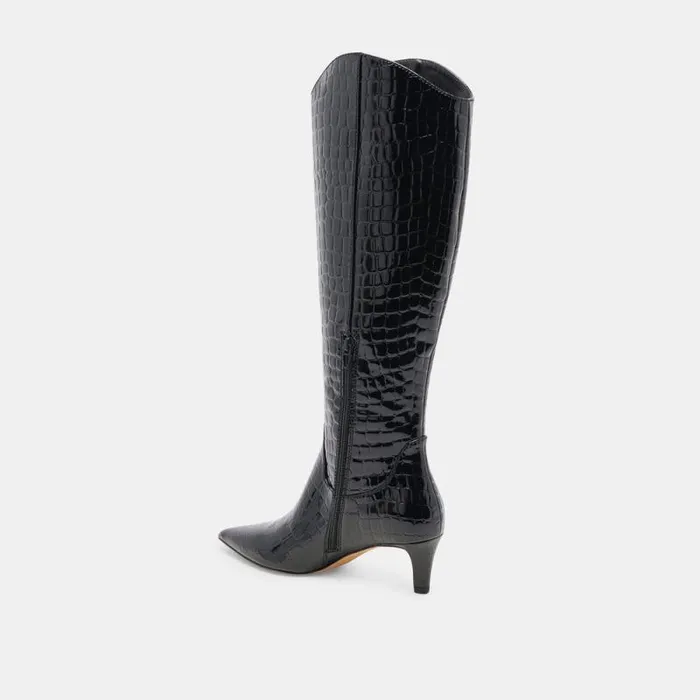 Dolce Vita Shilah Wide Calf Boots Noir Embossed Leather Women Boots and Booties