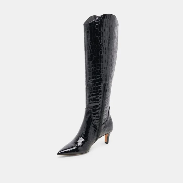 Dolce Vita Shilah Wide Calf Boots Noir Embossed Leather Women Boots and Booties