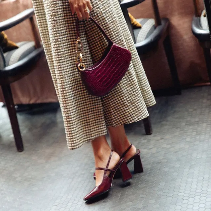 Dolce Vita Soyer Heels Burgundy Crinkle Patent Women Heels