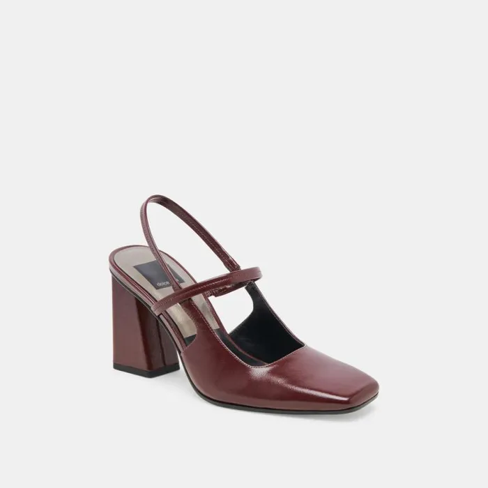 Dolce Vita Soyer Heels Burgundy Crinkle Patent Women Heels