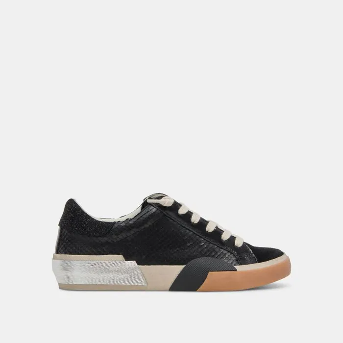 Dolce Vita Zina Wide Sneakers Onyx Embossed Leather Women Sneakers
