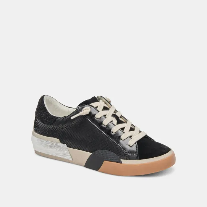 Dolce Vita Zina Wide Sneakers Onyx Embossed Leather Women Sneakers