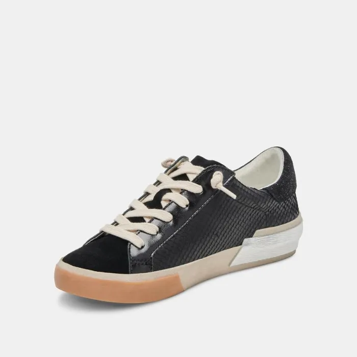 Dolce Vita Zina Wide Sneakers Onyx Embossed Leather Women Sneakers